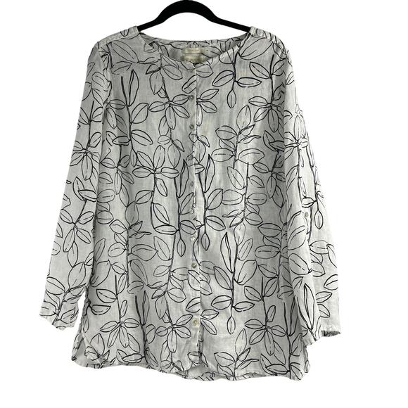 Cynthia Rowley 100% Linen Floral Blouse Women Size 1X Easy Casual Cottage Travel - Picture 1 of 10